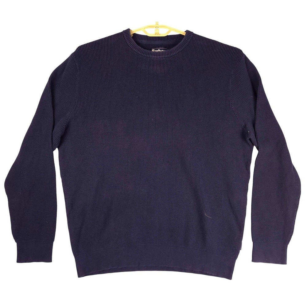 Barbour Fjord Crew Neck Waffle Knit‎ Sweater Men's XXL Navy Cotton Blend